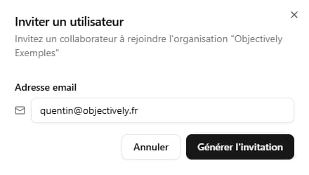 Invitation de collaborateurs dans Objectively - Gestion des rôles et permissions d'équipe